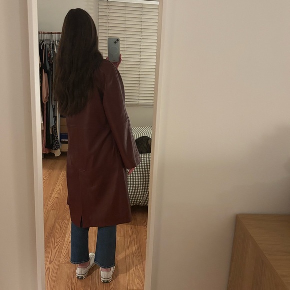 Reformation x Veda Beck Leather Trench in Chianti Burgundy, size medium! - Picture 16 of 16